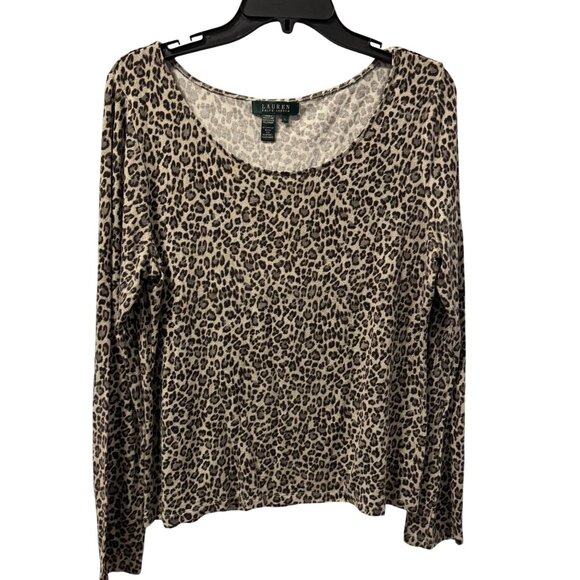Lauren Ralph Lauren Leopard Print Soft Long Sleeve Top Sz L - Picture 4 of 12
